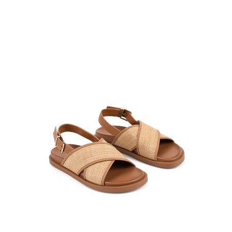 Limited Time Offer Laguna Footbed Sandals - Tan Leather and Natural Raffia