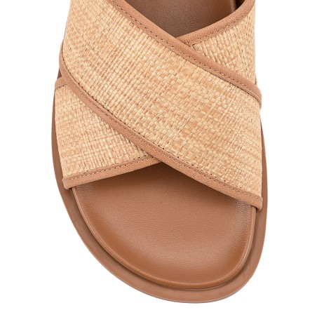 Limited Time Offer Laguna Footbed Sandals - Tan Leather and Natural Raffia