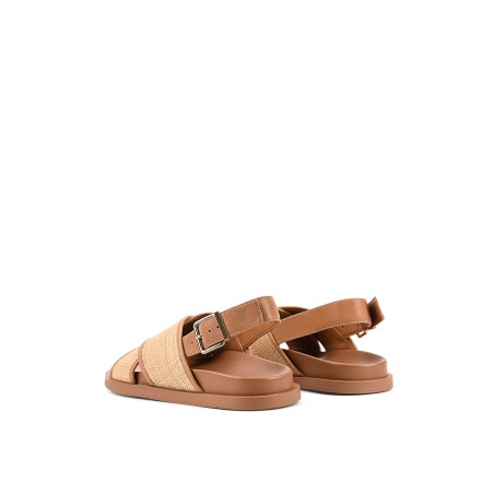 Limited Time Offer Laguna Footbed Sandals - Tan Leather and Natural Raffia