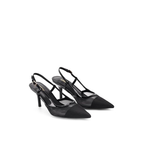 Limited Time Offer Sissy Point Toe Slingbacks - Black Patent Leather/Mesh New Release