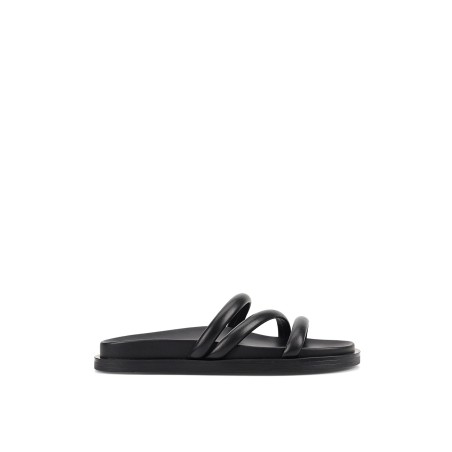 Limited Time Offer Lane Strappy Footbed Slides - Black Leather Latest Edition