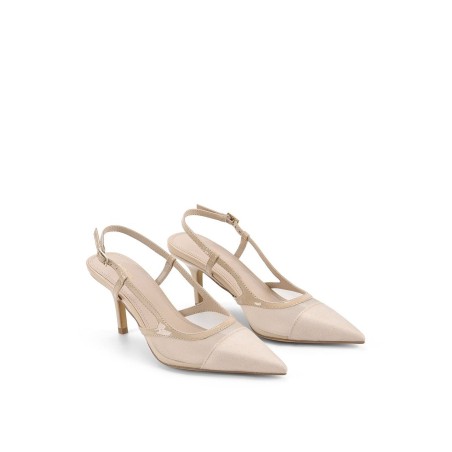 Limited Time Offer Sissy Point Toe Slingbacks - Nude Patent Leather/Mesh Ready for Shipment