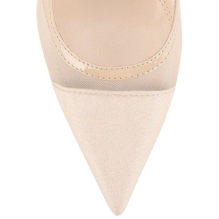 Limited Time Offer Sissy Point Toe Slingbacks - Nude Patent Leather/Mesh Ready for Shipment