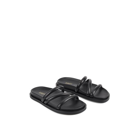 Limited Time Offer Lane Strappy Footbed Slides - Black Leather Latest Edition