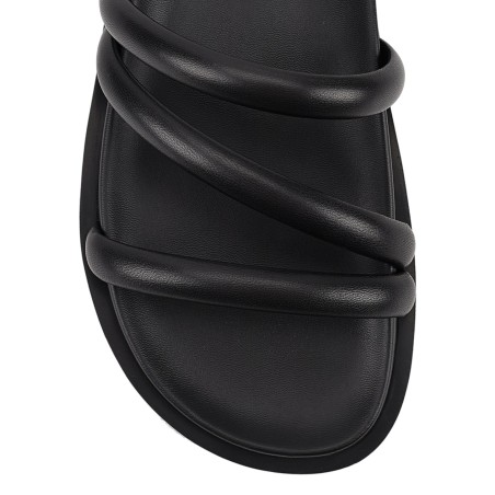 Limited Time Offer Lane Strappy Footbed Slides - Black Leather Latest Edition