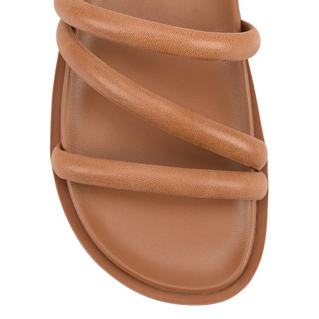 Limited Time Offer Lane Strappy Footbed Slides - Tan Leather On Hand Now