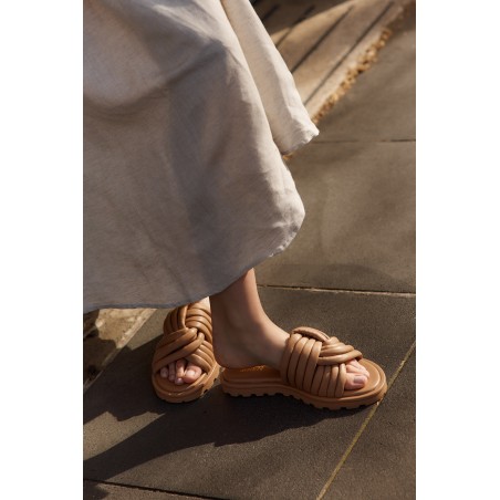 Limited Time Offer Weston Footbed Slides - Almond Tan Leather New Release