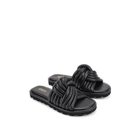 Limited Time Offer Weston Footbed Slides - Black Leather