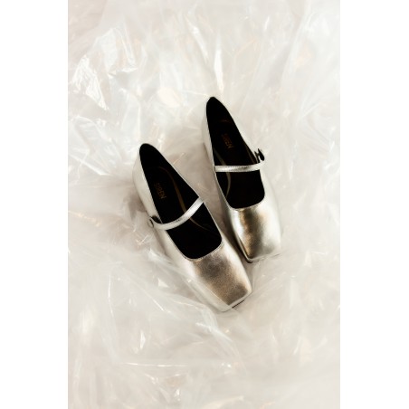 Limited Time Offer Xandria Square Toe Ballets - Silver Metallic Leather New Collection