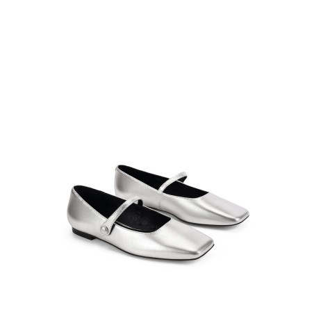 Limited Time Offer Xandria Square Toe Ballets - Silver Metallic Leather New Collection