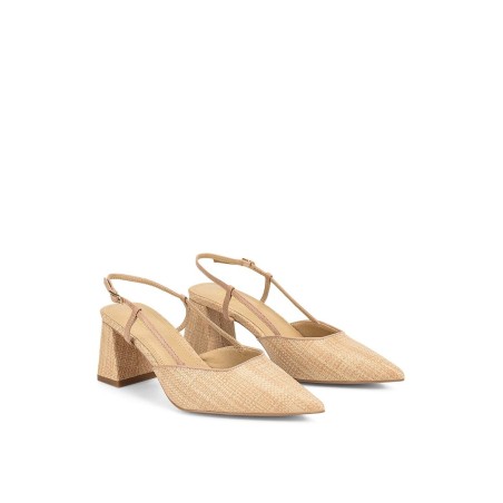 Limited Time Offer Yasmine Slingback Heels - Almond Leather & Natural Raffia Just Launched