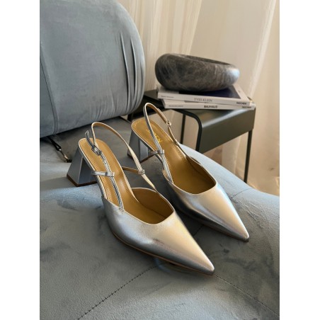 Limited Time Offer Yasmine Slingback Heels - Silver Metallic Leather