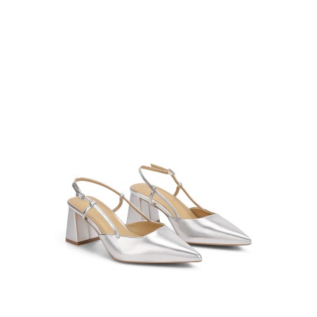 Limited Time Offer Yasmine Slingback Heels - Silver Metallic Leather