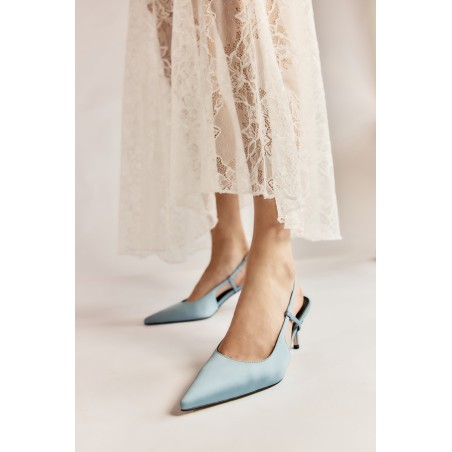 Limited Time Offer Yohana Heeled Slingback - Blue Satin New Stock