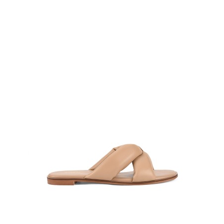 Limited Time Offer Madeline Flat Slides - Almond Tan Leather Available Now