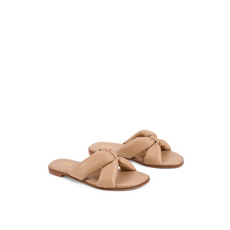 Limited Time Offer Madeline Flat Slides - Almond Tan Leather Available Now