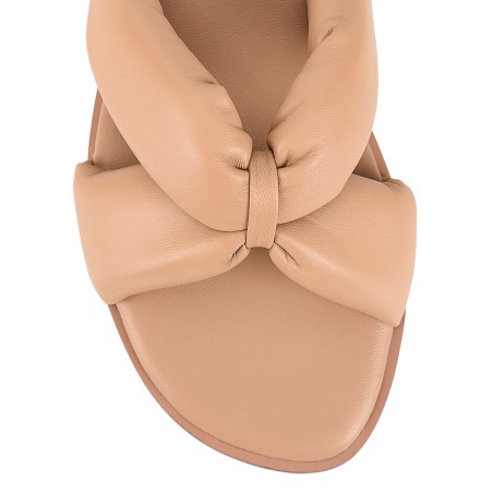 Limited Time Offer Madeline Flat Slides - Almond Tan Leather Available Now