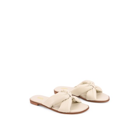 Limited Time Offer Madeline Flat Slides - Beige Leather Hot New Item