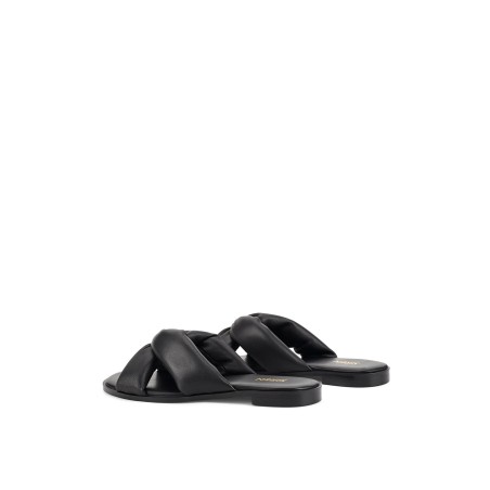 Limited Time Offer Madeline Flat Slides - Black Leather New Collection