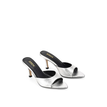 Limited Time Offer Margot Point Toe Mules - Silver Metallic Leather In Stock