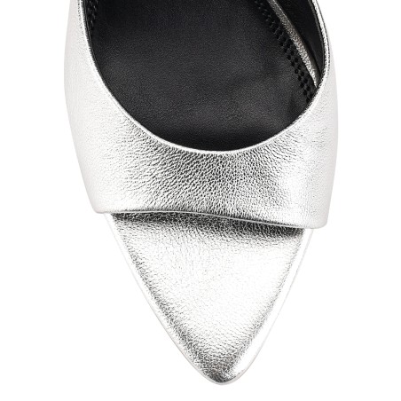 Limited Time Offer Margot Point Toe Mules - Silver Metallic Leather In Stock