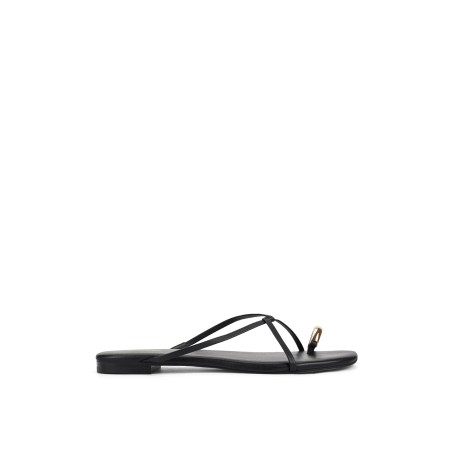 Limited Time Offer Mikki Flat Strappy Sandals - Black Leather Available for Immediate Shipping