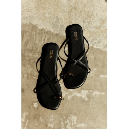 Limited Time Offer Mikki Flat Strappy Sandals - Black Leather Available for Immediate Shipping