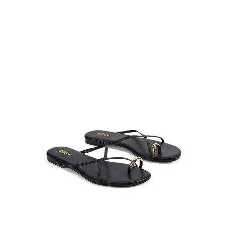 Limited Time Offer Mikki Flat Strappy Sandals - Black Leather Available for Immediate Shipping