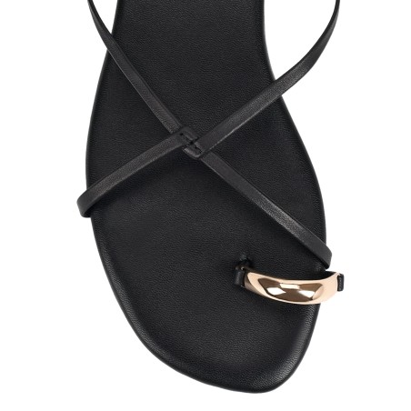 Limited Time Offer Mikki Flat Strappy Sandals - Black Leather Available for Immediate Shipping