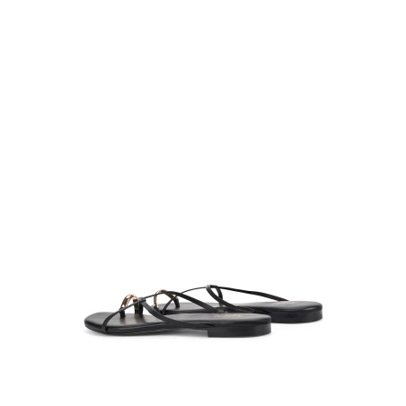 Limited Time Offer Mikki Flat Strappy Sandals - Black Leather Available for Immediate Shipping