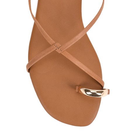 Limited Time Offer Mikki Flat Strappy Sandals - Tan Leather New Release