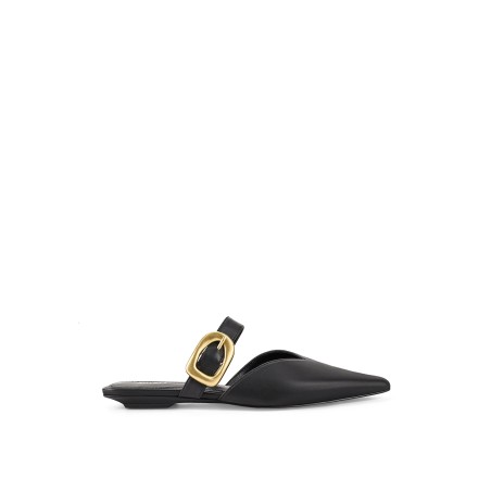 Limited Time Offer Allegra Close Toe Buckle Slide - Black Leather Ready for Shipment