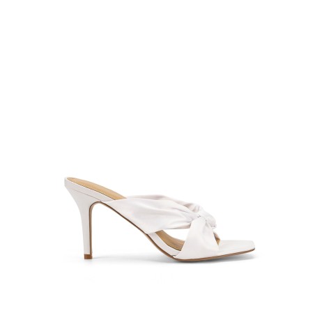 Limited Time Offer Nicola Satin Knot Mules - Ivory White Satin Immediate Availability