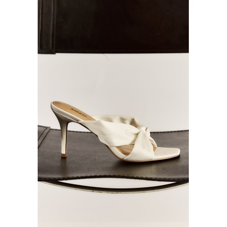 Limited Time Offer Nicola Satin Knot Mules - Ivory White Satin Immediate Availability