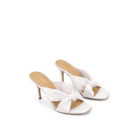 Limited Time Offer Nicola Satin Knot Mules - Ivory White Satin Immediate Availability