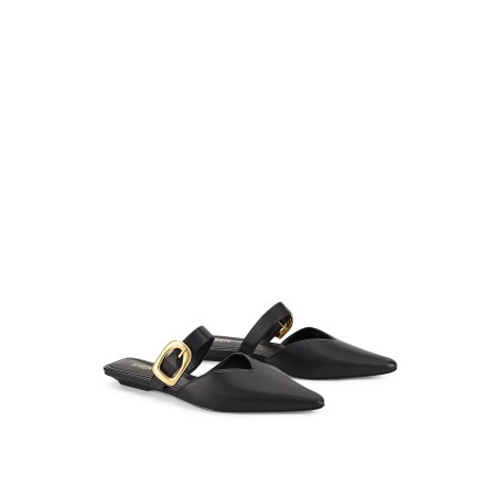 Limited Time Offer Allegra Close Toe Buckle Slide - Black Leather Ready for Shipment