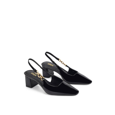 Limited Time Offer Renee Slingback Block Heels - Black Patent Leather