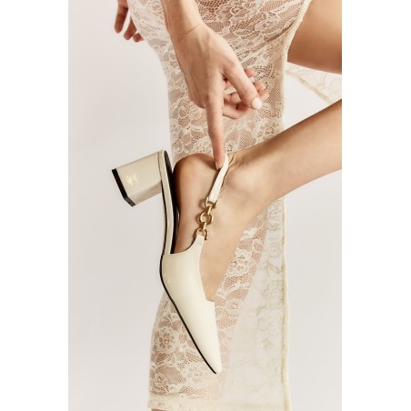 Limited Time Offer Renee Slingback Block Heels - Chalk White Patent Leather Hot New Item