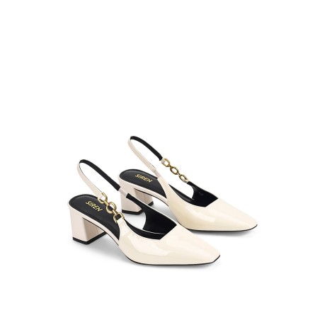 Limited Time Offer Renee Slingback Block Heels - Chalk White Patent Leather Hot New Item