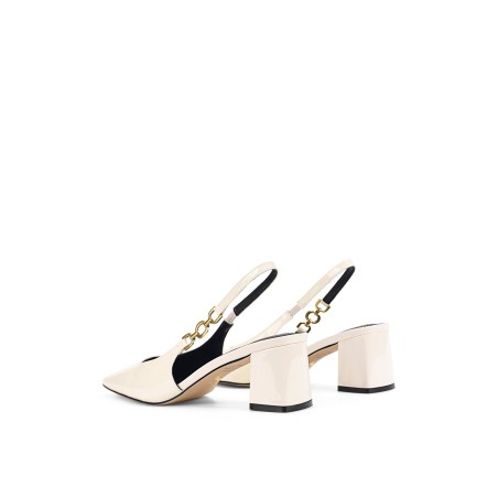 Limited Time Offer Renee Slingback Block Heels - Chalk White Patent Leather Hot New Item