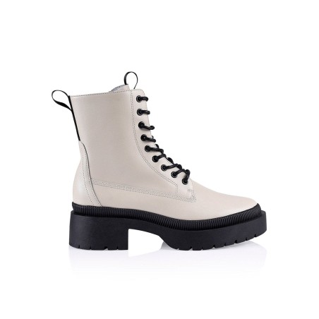 Limited Time Offer Orlando Combat Chunky Boot - Cream Leather New Stock