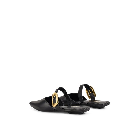 Limited Time Offer Allegra Close Toe Buckle Slide - Black Leather Ready for Shipment