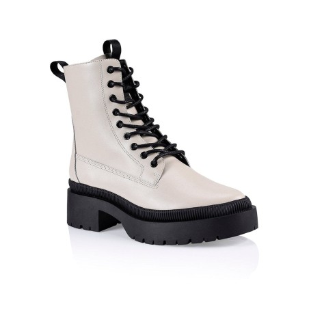 Limited Time Offer Orlando Combat Chunky Boot - Cream Leather New Stock