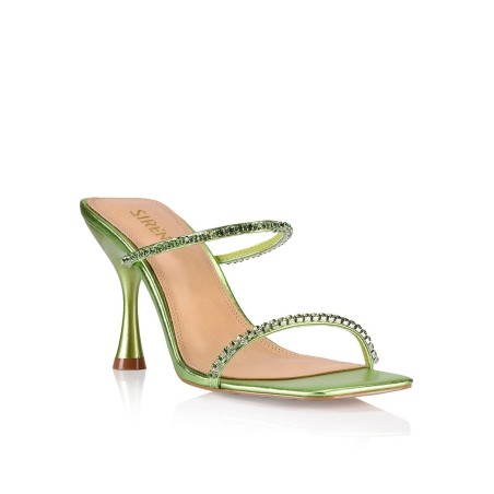 Limited Time Offer Izzy Diamante Stiletto Heels - Lime Green Metallic Leather Just In