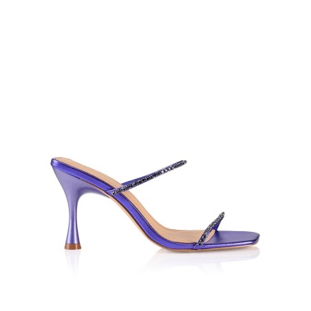 Limited Time Offer Izzy Diamante Stiletto Heels - Purple Metallic Leather In Stock