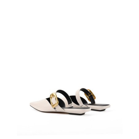 Limited Time Offer Allegra Close Toe Buckle Slide - Chalk White Leather