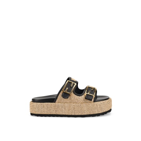 Limited Time Offer Aphrodite Woven Flatforms - Natural Weave/Black On Hand Now