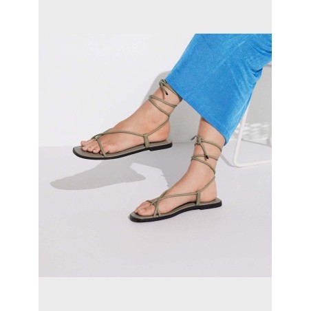 Limited Time Offer Sava Tie Up Sandals - Olive Leather Immediate Availability