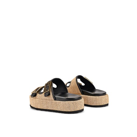 Limited Time Offer Aphrodite Woven Flatforms - Natural Weave/Black On Hand Now