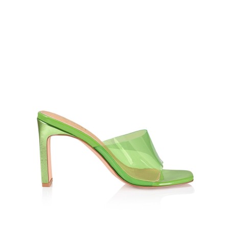 Limited Time Offer Kallie Block Heel Mules - Lime Green Vinylite In Stock